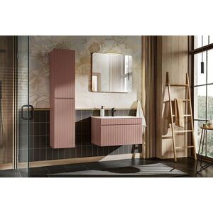 Imagine Set mobilier baie Iconic Rose 80 cm, dulap inalt, masca cu lavoar si oglinda, Comad, MDF/PAL, roz