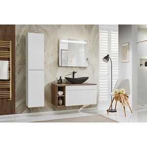 Imagine Set mobilier baie Iconic White 100 cm, dulap inalt, masca cu lavoar si oglinda, Comad, MDF/PAL, alb
