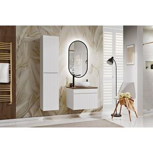 Imagine Set mobilier baie Iconic White 60 cm, dulap inalt, masca cu lavoar si oglinda LED, Comad, MDF/PAL, alb