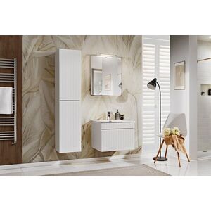 Imagine Set mobilier baie Iconic White 60 cm, dulap inalt, masca cu lavoar si oglinda cu lampa, Comad, MDF/PAL, alb