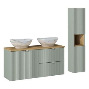 Imagine Set mobilier baie Line Reed Green 120 cm, dulap inalt si masca dubla cu lavoar, Comad, MDF/PAL, verde