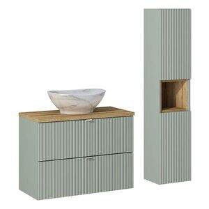 Imagine Set mobilier baie Line Reed Green 80 cm, dulap inalt si masca cu lavoar, Comad, MDF/PAL, verde