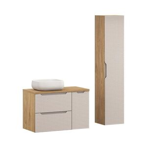 Imagine Set mobilier baie Luxor Beige 90 cm, dulap inalt si masca cu lavoar, Comad, MDF/PAL, bej
