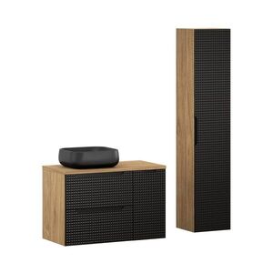 Imagine Set mobilier baie Luxor Black 90 cm, dulap inalt si masca cu lavoar, Comad, MDF/PAL, stejar/negru