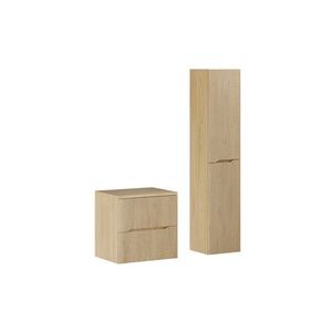 Imagine Set mobilier baie Nordic Cremona 60 cm, dulap inalt si masca lavoar, Comad, MDF/PAL, stejar