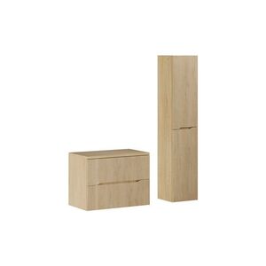 Imagine Set mobilier baie Nordic Cremona 80 cm, dulap inalt si masca lavoar, Comad, MDF/PAL, stejar