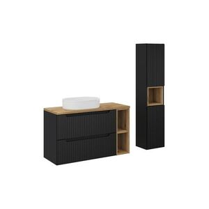 Imagine Set mobilier baie Nova Black Beyond 100 cm, dulap inalt si masca cu lavoar, Comad, MDF/PAL, negru/stejar