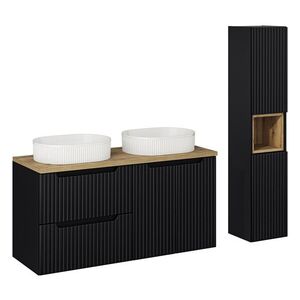 Imagine Set mobilier baie Nova Black Beyond 120 cm, dulap inalt si masca dubla cu lavoar, Comad, MDF/PAL, negru/stejar