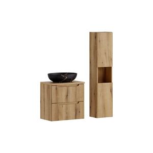 Imagine Set mobilier baie Nova Coast Evoke Mona 60 cm, dulap inalt si masca cu lavoar, Comad, MDF/PAL, stejar