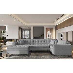 Imagine Coltar extensibil stanga 5 locuri ELTAP, MON-LT-04FL, Montez, 340x180x93 cm, lemn/poliester, gri deschis