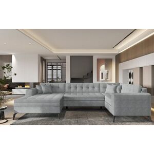 Imagine Coltar extensibil stanga 5 locuri ELTAP, MON-LT-04GO, Montez, 340x180x93 cm, lemn/poliester, gri deschis
