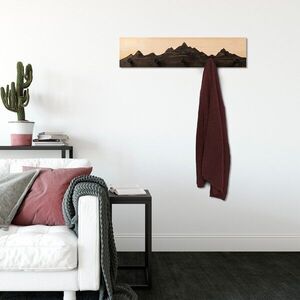 Imagine Cuier de perete din lemn, Mountain 3, Lățime: 60 cm Înălțime: 14 cm Adâncime: 5 cm, Natural/Negru