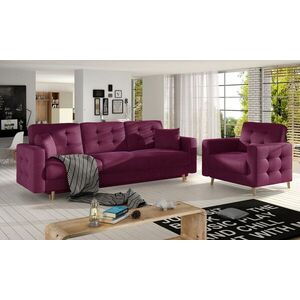 Imagine Set canapea extensibila 3 locuri si fotoliu ELTAP, Asgard, 235x95x86 cm / 107x92x86 cm, lemn/poliester, violet