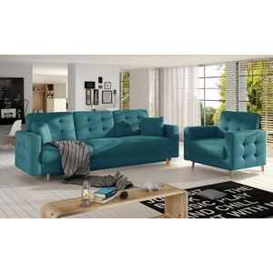Imagine Set canapea extensibila 3 locuri si fotoliu ELTAP, Asgard, 235x95x86 cm / 107x92x86 cm, lemn/poliester, turcoaz