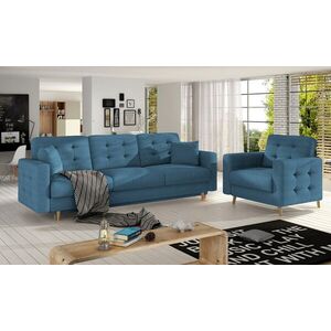 Imagine Set canapea extensibila 3 locuri si fotoliu ELTAP, Asgard, 235x95x86 cm / 107x92x86 cm, lemn/poliester, albastru