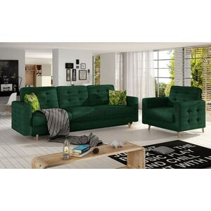 Imagine Set canapea extensibila 3 locuri si fotoliu ELTAP, Asgard, 235x95x86 cm / 107x92x86 cm, lemn/poliester, verde inchis