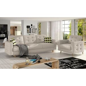 Imagine Set canapea extensibila 3 locuri si fotoliu ELTAP, Asgard, 235x95x86 cm / 107x92x86 cm, lemn/poliester, bej