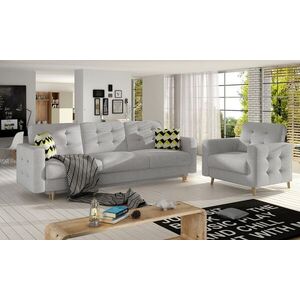 Imagine Set canapea extensibila 3 locuri si fotoliu ELTAP, Asgard, 235x95x86 cm / 107x92x86 cm, lemn/poliester, gri deschis
