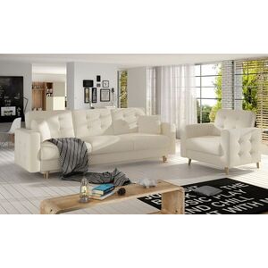 Imagine Set canapea extensibila 3 locuri si fotoliu ELTAP, Asgard, 235x95x86 cm / 107x92x86 cm, lemn/poliester, bej deschis