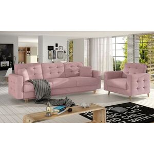 Imagine Set canapea extensibila 3 locuri si fotoliu ELTAP, Asgard, 235x95x86 cm / 107x92x86 cm, lemn/poliester, roz