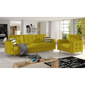 Imagine Set canapea extensibila 3 locuri si fotoliu ELTAP, Asgard, 235x95x86 cm / 107x92x86 cm, lemn/poliester, galben