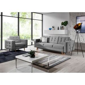 Imagine Set canapea extensibila 3 locuri si fotoliu ELTAP, Asgard, 235x95x86 cm / 107x92x86 cm, lemn/poliester, gri