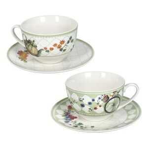 Imagine Set 2 cesti cu farfurie pentru ceai, Wonderland, Brandani, 15x7.5 cm, 200 ml, portelan New Bone China