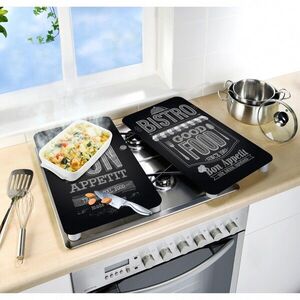 Imagine Set 2 protectii universale pentru aragaz Bon Appetit, Wenko, sticla termorezistenta/ termoplastic/plastic, alb/negru