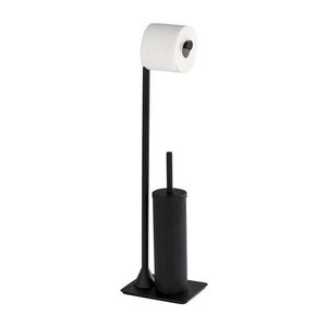 Imagine Suport hartie igienica si perie de toaleta Freestanding Hella, Wenko, 15 x 20 x 69 cm, inox/silicon, negru