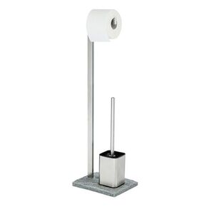 Imagine Suport hartie igienica si perie toaleta, Wenko, Granite, 23 x 73.5 x 19.5 cm, polirasina/inox, gri
