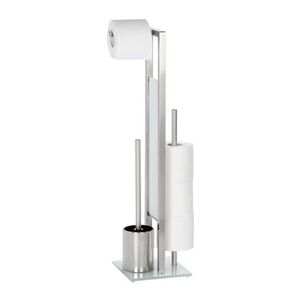 Imagine Suport hartie igienica si perie toaleta, Wenko, Rivalta, 18 x 70 x 23 cm, inox/sticla, gri