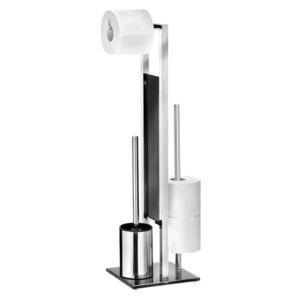 Imagine Suport hartie igienica si perie toaleta, Wenko, Rivalta, 18 x 70 x 23 cm, inox/sticla, gri/negru