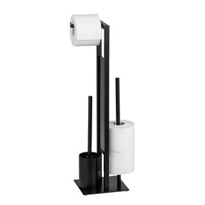 Imagine Suport hartie igienica si perie toaleta, Wenko, Rivalta, 18 x 70 x 23 cm, inox/sticla, negru mat
