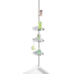 Imagine Etajera de colt extensibila pentru baie, Wenko, Premium 1, 3 rafturi, 2 carlige si oglinda, 27.5 x 70-260 x 20 cm, aluminiu