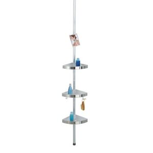 Imagine Etajera de colt extensibila pentru baie, Wenko, Premium 2, 3 rafturi, 2 carlige si oglinda, 27.5 x 70-260 x 20 cm, aluminiu