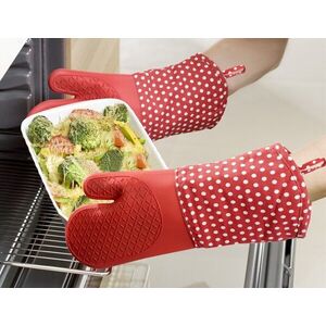 Imagine Set 2 manusi de bucatarie, Wenko, 18 x 5 x 37.5 cm, silicon/textil, rosu