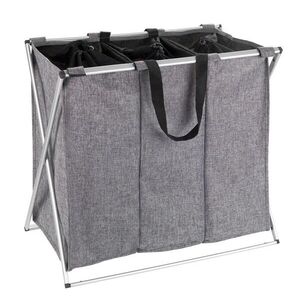 Imagine Cos de rufe cu 3 compartimente, Wenko, Trio, 130 L, 63 x 57 x 38 cm, poliester/aluminiu, gri
