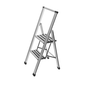 Imagine Scara pliabila, Wenko, 2-step, 44 x 101 x 5.5 cm, aluminiu/plastic, gri