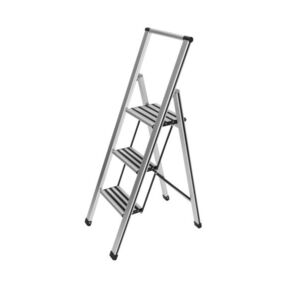 Imagine Scara pliabila, Wenko, 3-step, 44 x 127 x 5.5 cm, aluminiu/plastic, gri