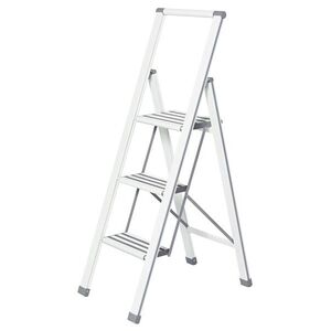 Imagine Scara pliabila, Wenko, 3-step, 44 x 127 x 5.5 cm, aluminiu/plastic, alb