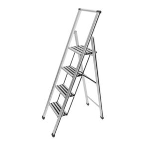 Imagine Scara pliabila, Wenko, 4-step, 44 x 153 x 5.5 cm, aluminiu/plastic, gri