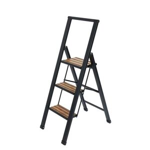 Imagine Scara pliabila, Wenko, 3-step, cu sistem antiderapant, 44 x 127 x 5.5 cm, aluminiu/plastic, negru