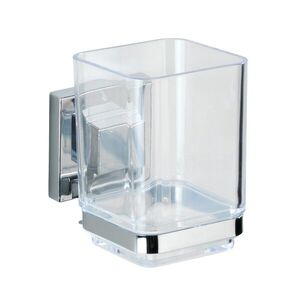Imagine Pahar cu suport autoadeziv pentru periute si pasta de dinti, Wenko, Quadro, Vacuum-Loc®, 7.5 x 10 x 10 xm, inox/plastic