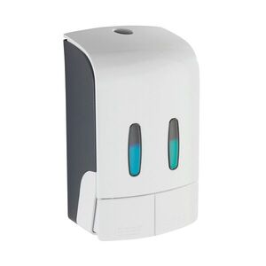 Imagine Dozator sapun lichid si dezinfectant, Wenko, 2 Chamber, 14.5 x 9 x 24 cm, 480 ml, plastic, alb/gri