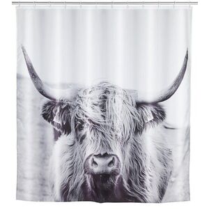 Imagine Perdea de dus Yak, Wenko, 180x200 cm, plastic/poliester, alb/negru