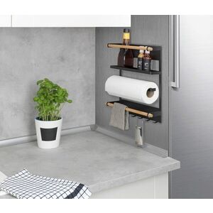Imagine Organizator bucatarie, Wenko, Magna, 33 x 8 x 34 cm, metal/bambus, natur/negru