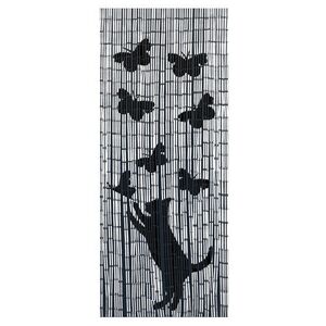 Imagine Perdea decorativa pentru usa, Maximex, Cat and butterfly, hand-made, 90 x 200 cm, bambus, alb/negru