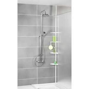 Imagine Etajera de colt extensibila pentru baie, Wenko, Compact White, 4 rafturi, 26 x 78 - 275 cm, aluminiu/plastic, alb