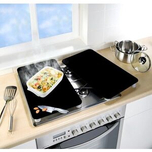 Imagine Set 2 protectii universale pentru aragaz, Wenko, Black, sticla termorezistenta, 30 x 52 cm, negru