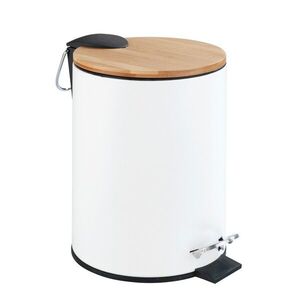 Imagine Cos de gunoi cu pedala, Wenko, Tortona Easy Close, 3 L, 21 x 23.5 x 17 cm, inox/bambus, alb/maro
